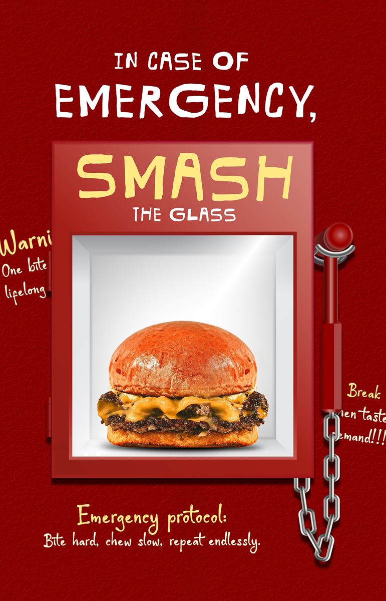 In case of emergency, smash the glass — a burger behind glass