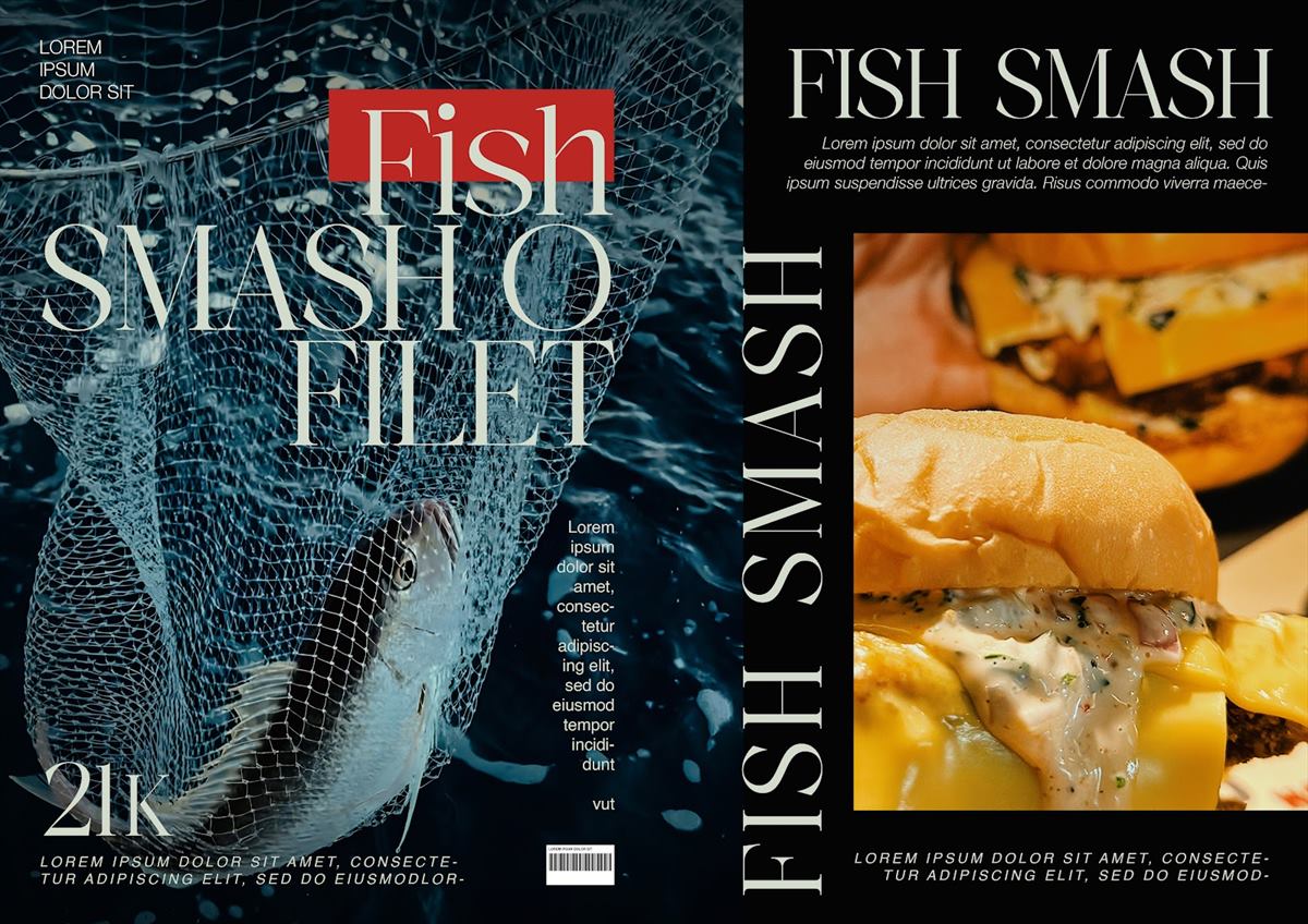 An editorial spread for the SMASH O Filet, the fish burger