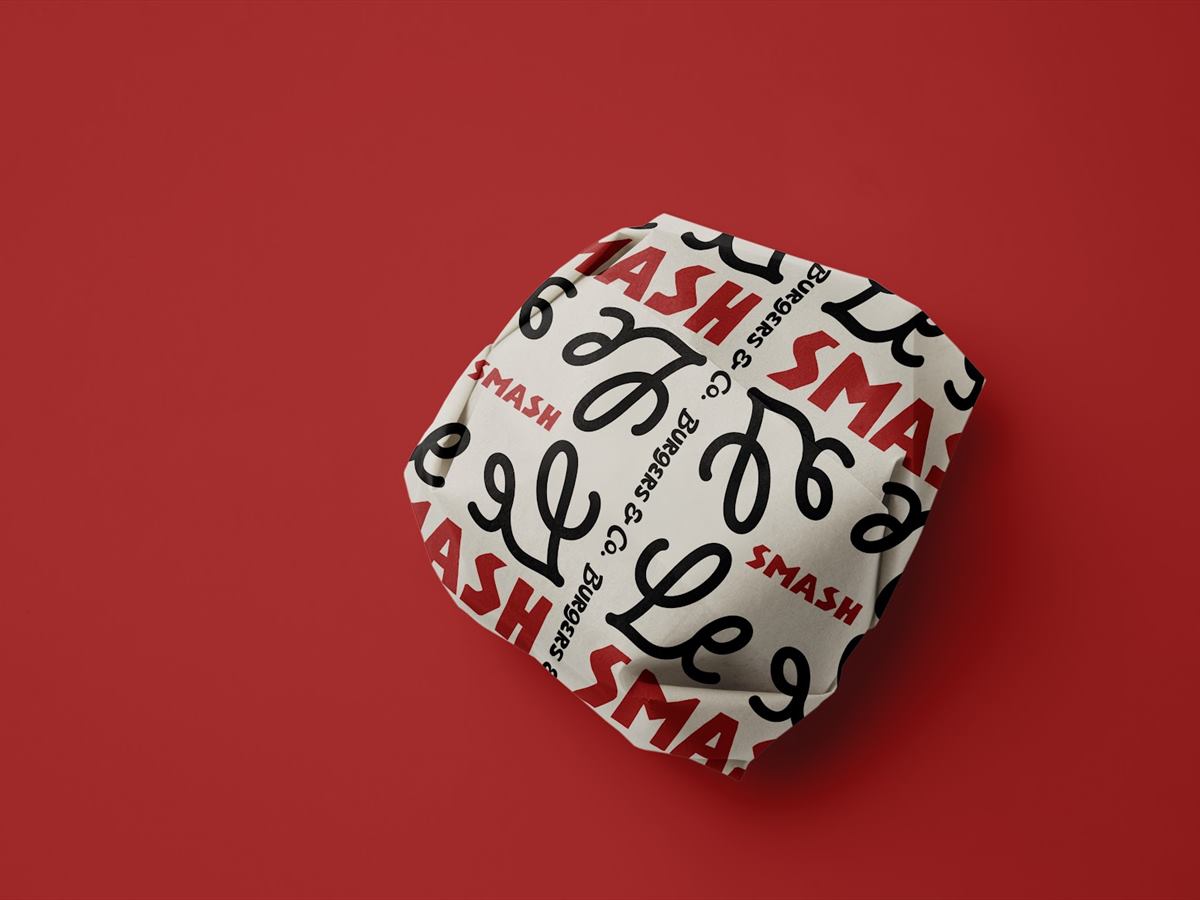 The monogrammed burger wrap paper, folded